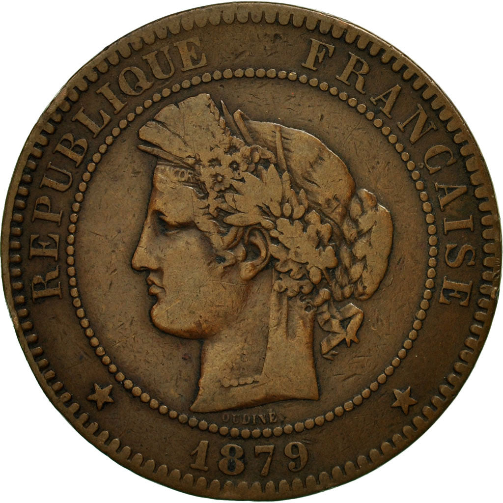 Moneda, Francia, Cérès, 10 Centimes, 1879, Paris, BC+, Bronce, KM:815.1
