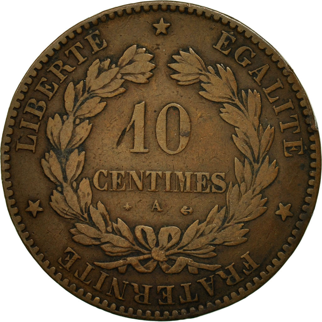 Moneda, Francia, Cérès, 10 Centimes, 1879, Paris, BC+, Bronce, KM:815.1