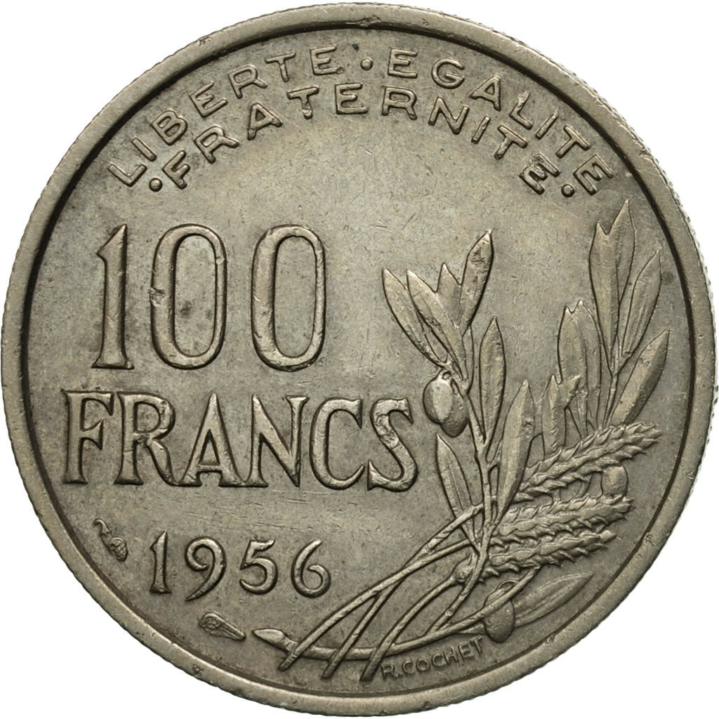 Moneda, Francia, Cochet, 100 Francs, 1956, Paris, MBC, Cobre - níquel