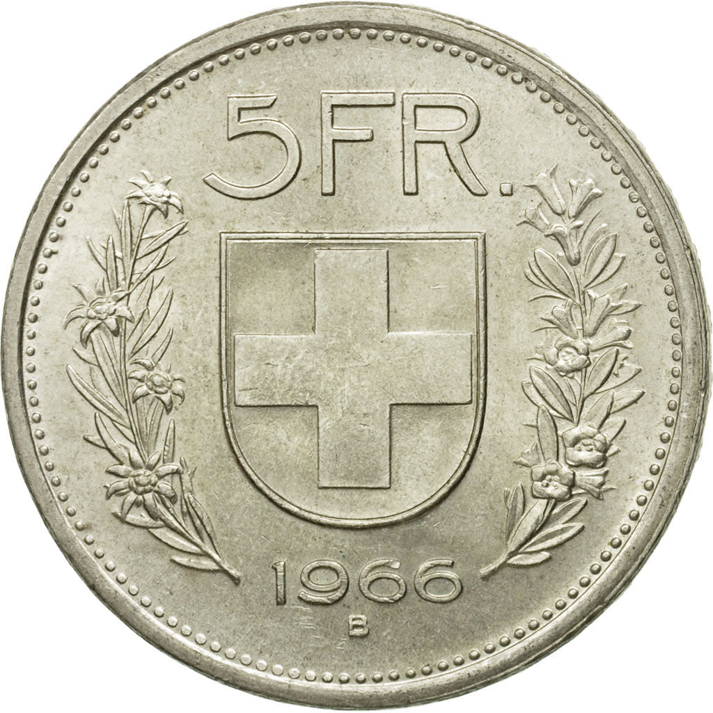 Coin, Switzerland, 5 Francs, 1966, Bern, AU(55-58), Silver, KM:40