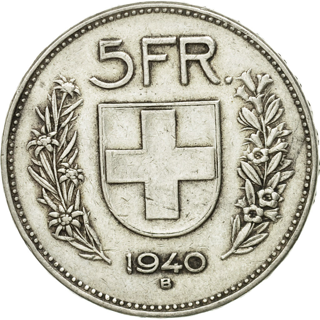 Coin, Switzerland, 5 Francs, 1940, Bern, AU(50-53), Silver, KM:40