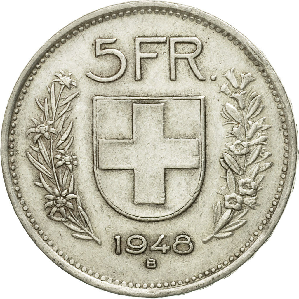 Münze, Schweiz, 5 Francs, 1948, Bern, SS, Silber, KM:40