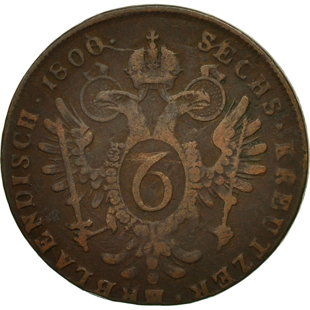 Münze, Österreich, Franz II (I), 6 Kreuzer, 1800, S+, Kupfer, KM:2128