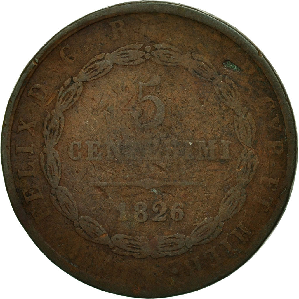 Moneda, Estados italianos, SARDINIA, Carlo Felice, 5 Centesimi, 1826, Genoa