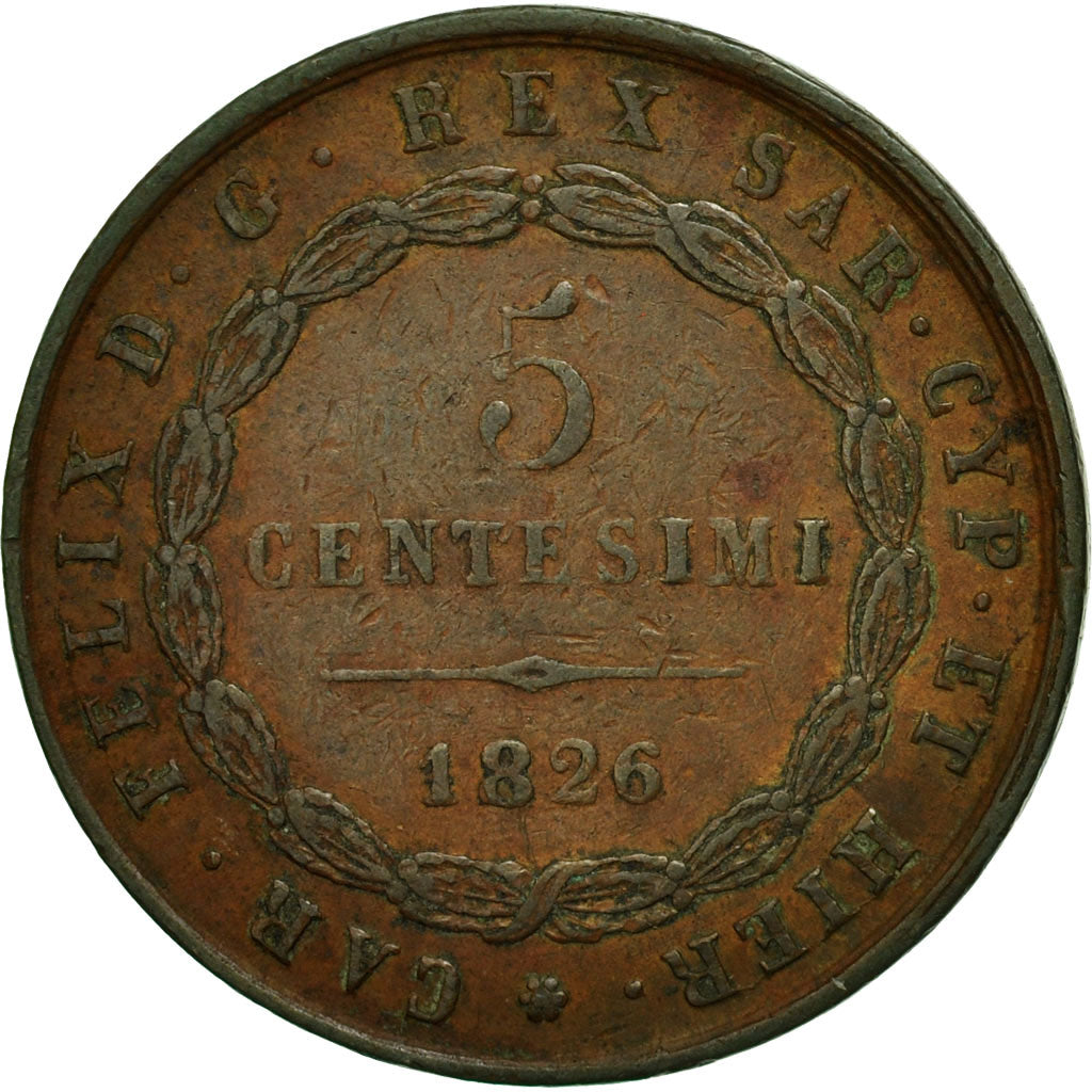 Moneta, STATI ITALIANI, SARDINIA, Carlo Felice, 5 Centesimi, 1826, Genoa, BB