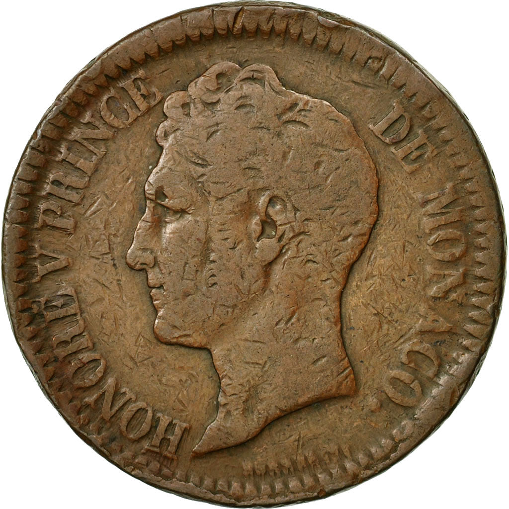 Coin, Monaco, Honore V, Decime, 1838, Monaco, VF(30-35), Copper, KM:97.1