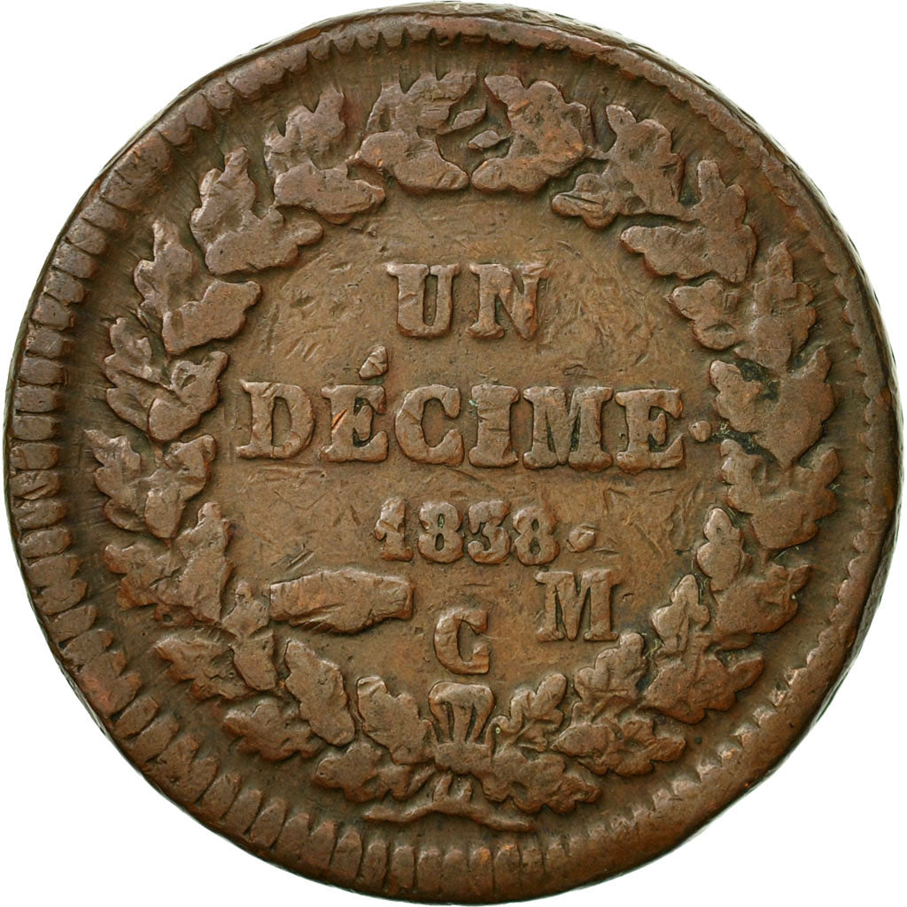 Coin, Monaco, Honore V, Decime, 1838, Monaco, VF(30-35), Copper, KM:97.1
