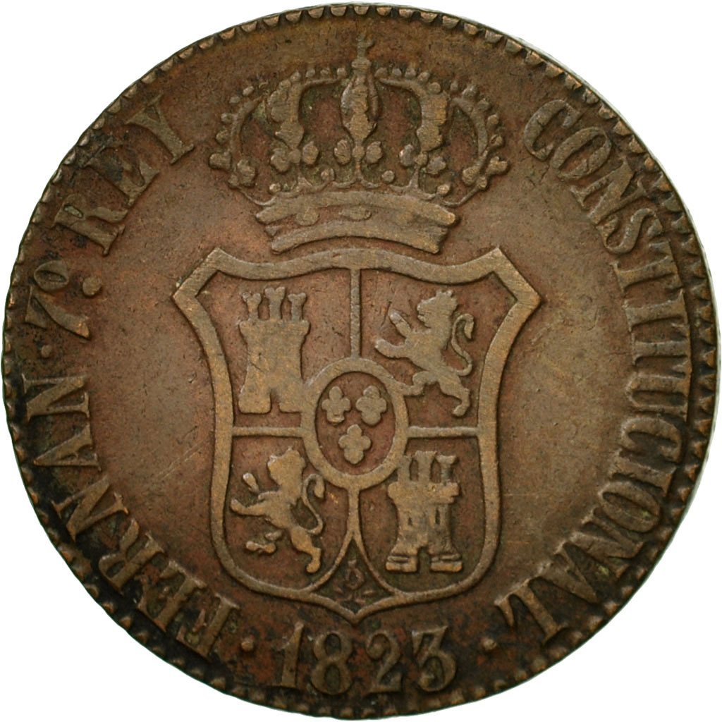 Moneta, Spagna, BARCELONA, Ferdinand (Fernando) VII, 3 Quartos, 1823, Barcelona