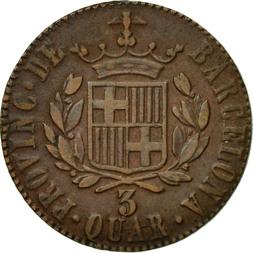 Moneta, Spagna, BARCELONA, Ferdinand (Fernando) VII, 3 Quartos, 1823, Barcelona