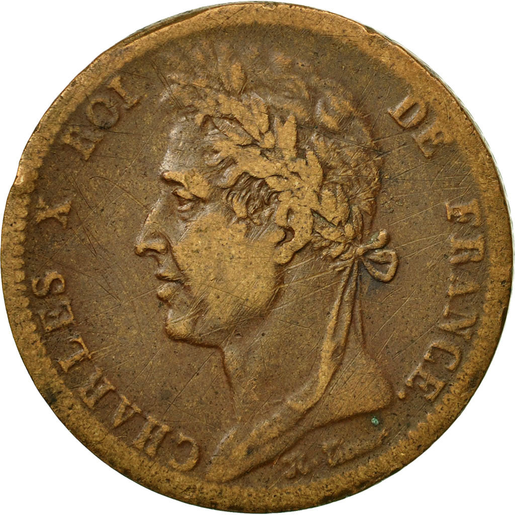 Coin, FRENCH COLONIES, Charles X, 10 Centimes, 1828, Paris, EF(40-45), Bronze
