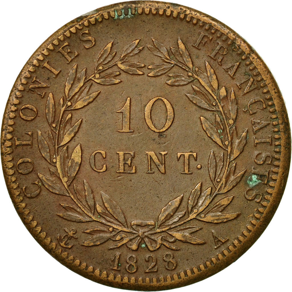 Coin, FRENCH COLONIES, Charles X, 10 Centimes, 1828, Paris, EF(40-45), Bronze