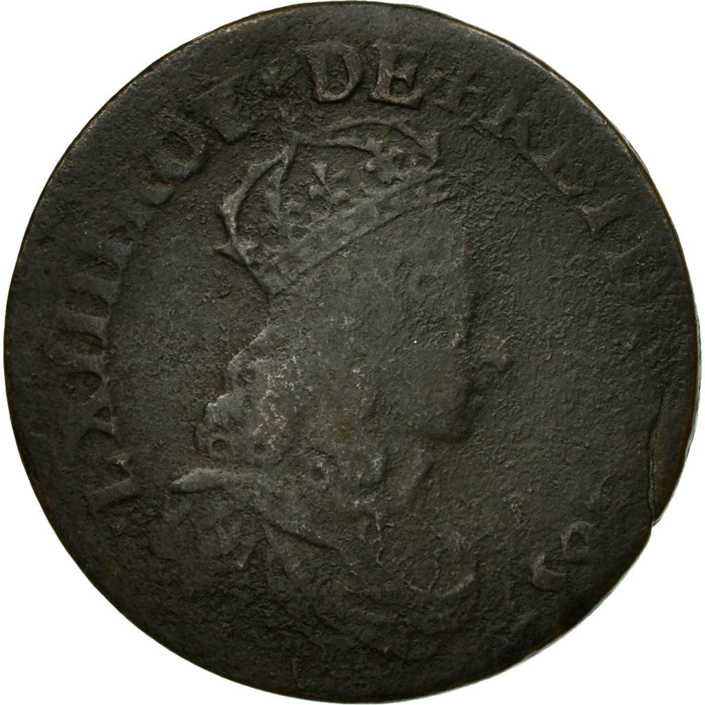 Monnaie, France, Louis XIV, Liard de France au buste juvénile, deuxième type