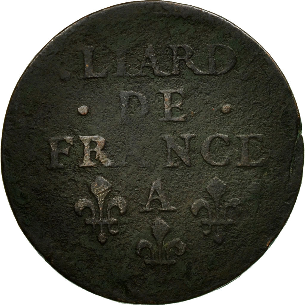 Monnaie, France, Louis XIV, Liard de France au buste juvénile, deuxième type