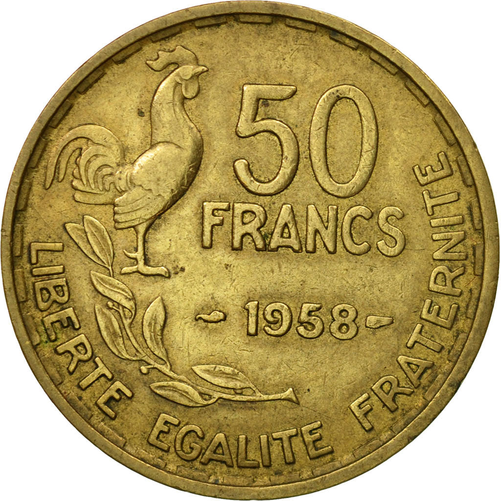 Moneta, Francja, Guiraud, 50 Francs, 1958, Paris, EF(40-45), Aluminium-Brąz