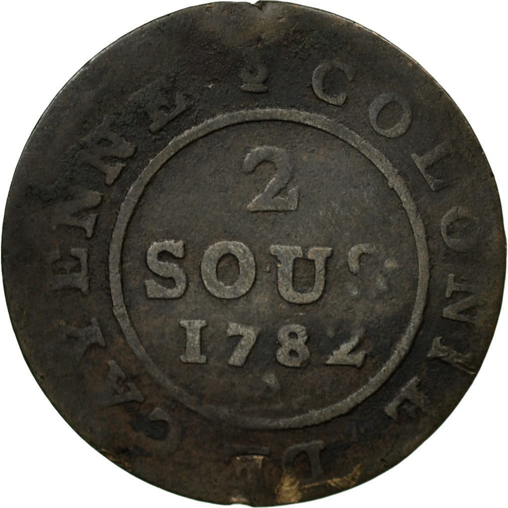 Moneta, GUJANA FRANCUSKA, 2 Sous, 1782, Paris, VF(30-35), Bilon, KM:1