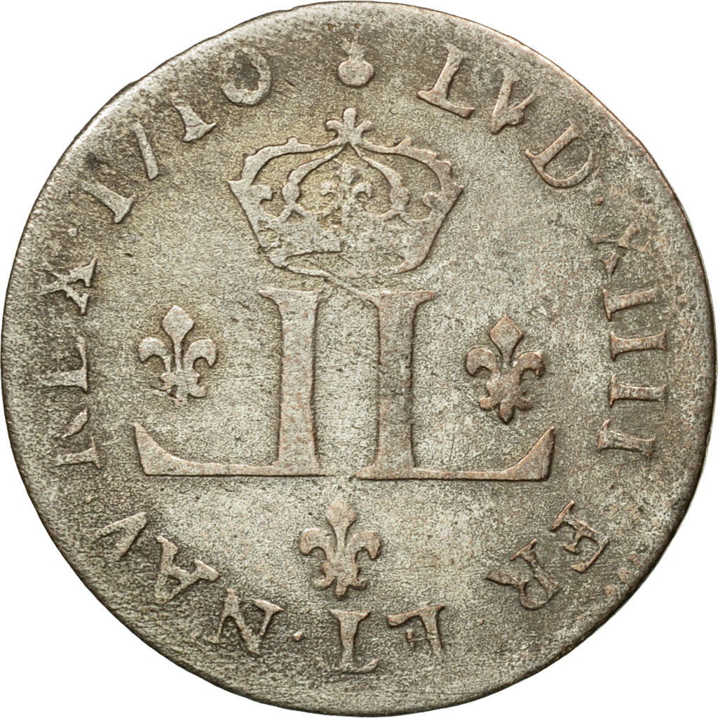 Coin, France, Louis XIV, XXX Deniers aux 2 L couronnés, 30 Deniers, 1710, Metz