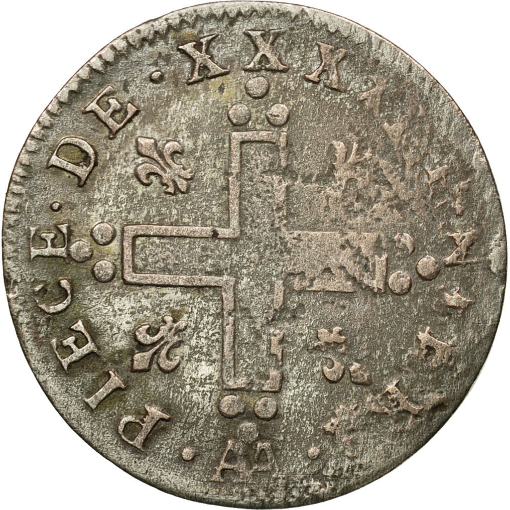 Moneda, Francia, Louis XIV, XXX Deniers aux 2 L couronnés, 30 Deniers, 1710