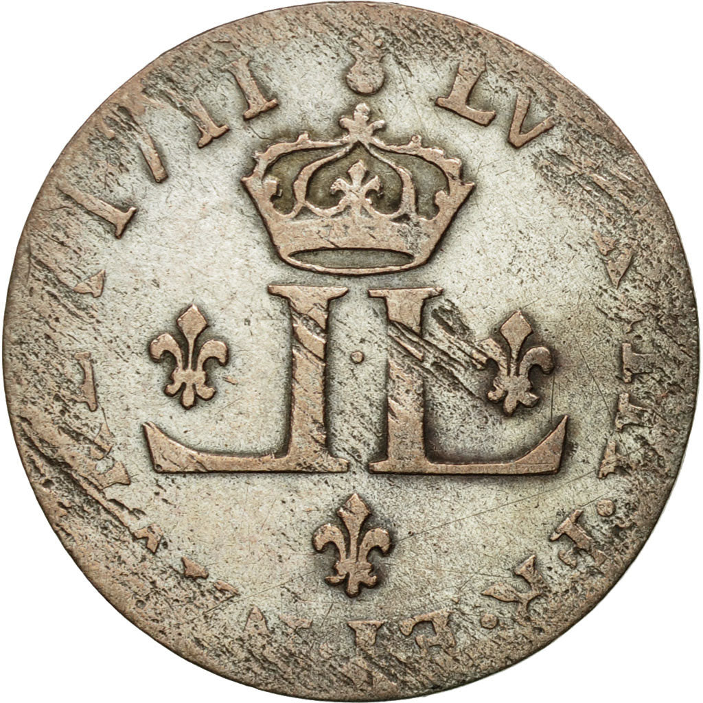 Coin, France, Louis XIV, XXX Deniers aux 2 L couronnés, 30 Deniers, 1711, Metz