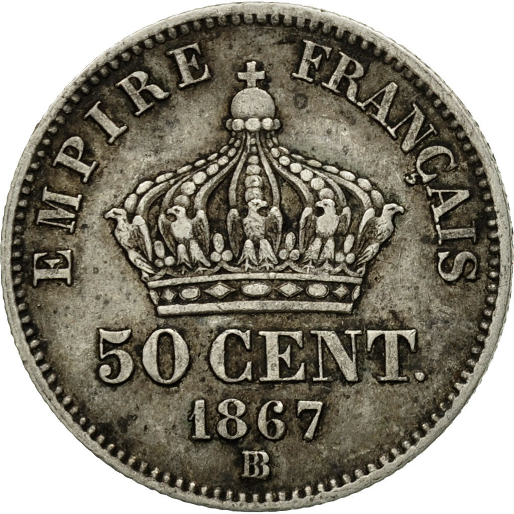 Moneta, Francia, Napoleon III, Napoléon III, 50 Centimes, 1867, Strasbourg