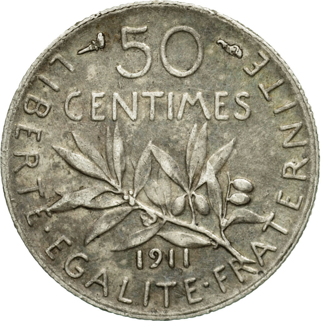 Monnaie, France, Semeuse, 50 Centimes, 1911, Paris, TB+, Argent, Gadoury:420
