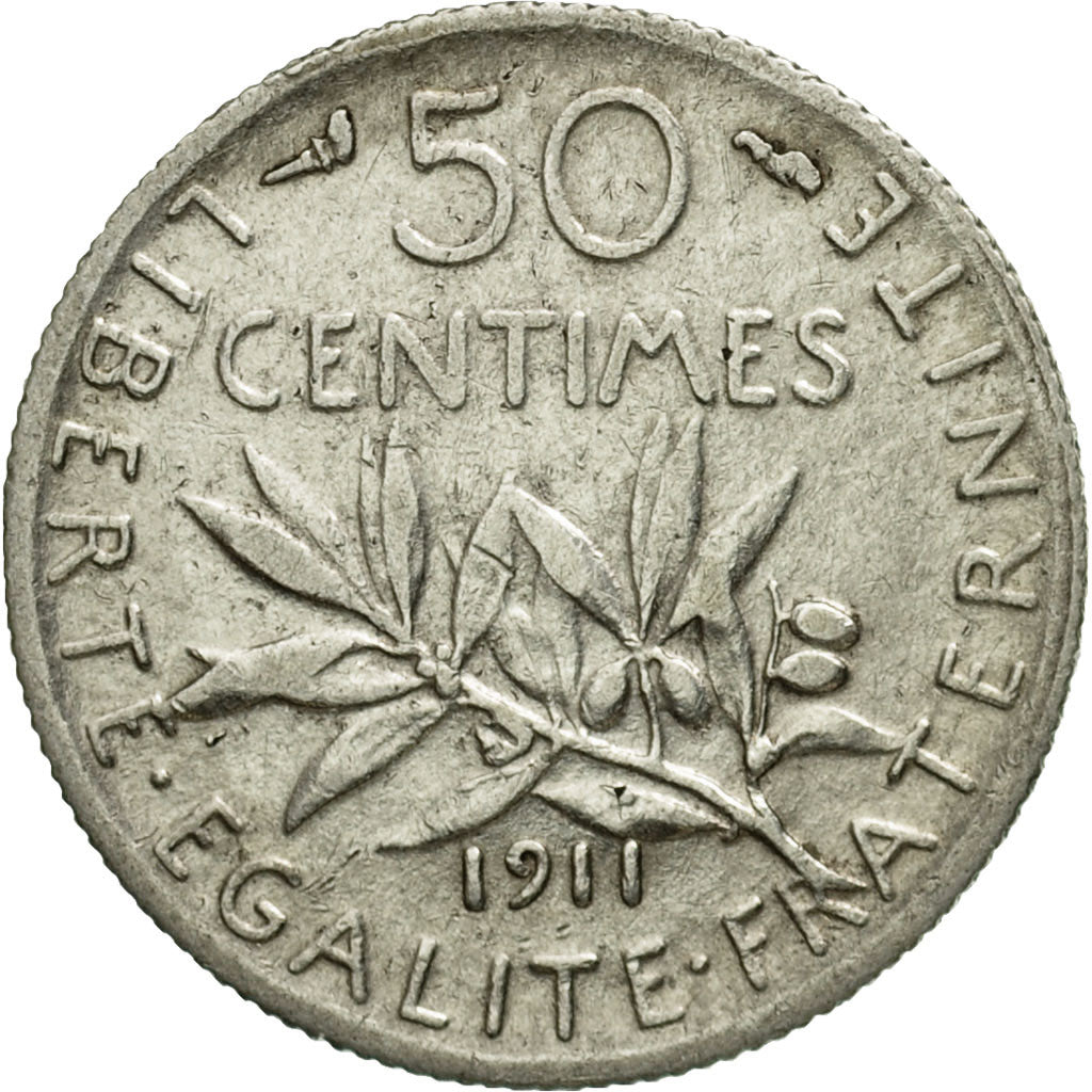 Monnaie, France, Semeuse, 50 Centimes, 1911, Paris, TB+, Argent, Gadoury:420