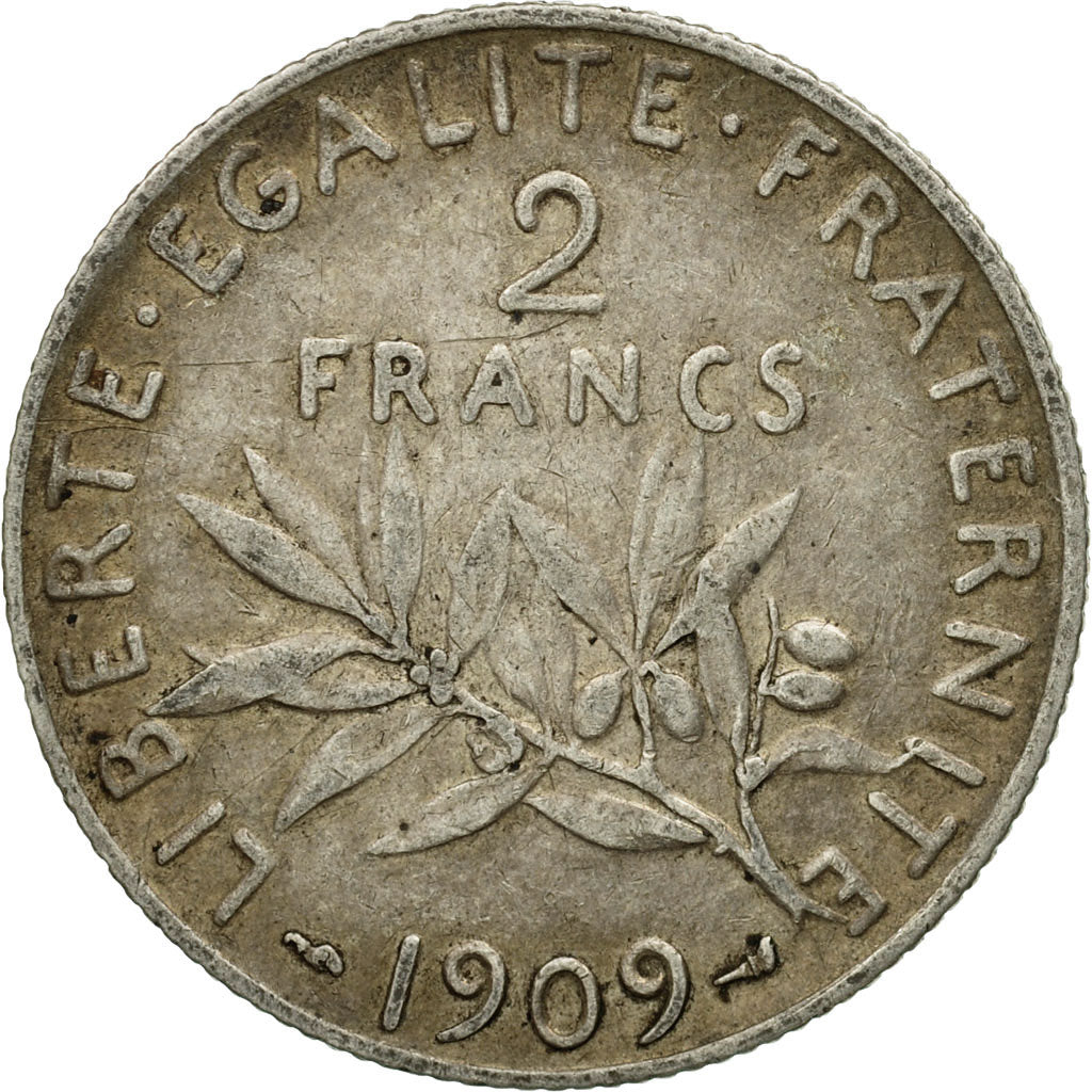 Monnaie, France, Semeuse, 2 Francs, 1909, Paris, TB+, Argent, Gadoury:532