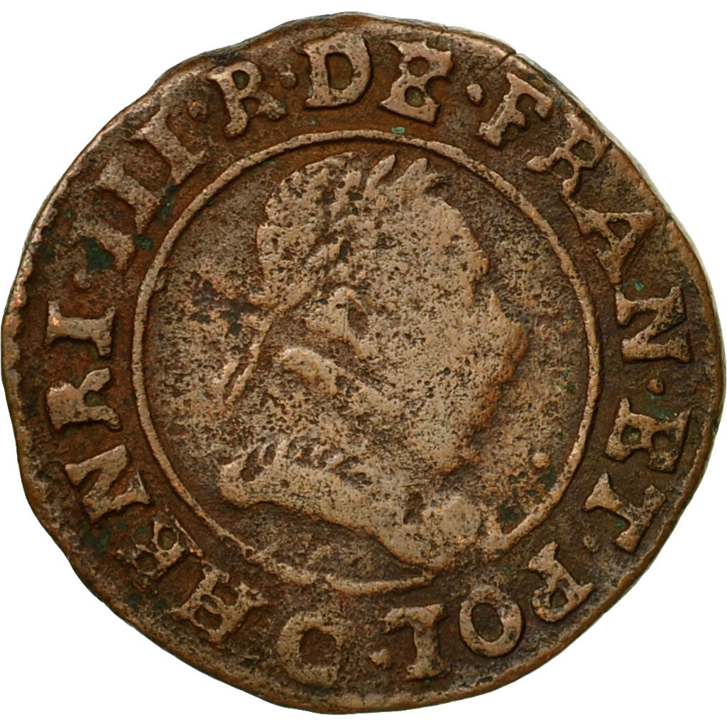 Coin, France, Double Tournois, 1589, Saint Lô, EF(40-45), Copper, Duplessy:1152