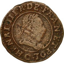 Coin, France, Double Tournois, 1589, Saint Lô, EF(40-45), Copper, Duplessy:1152