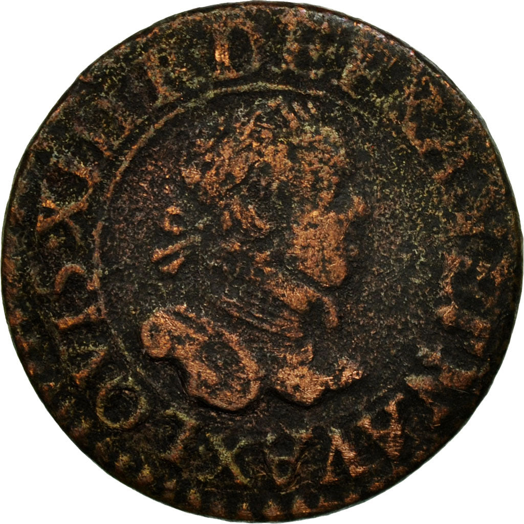Coin, France, Louis XIII, Double Tournois, 1615, Amiens, VF(20-25), Copper