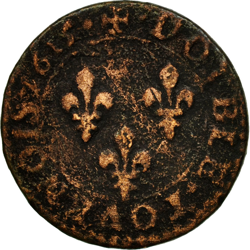 Coin, France, Louis XIII, Double Tournois, 1615, Amiens, VF(20-25), Copper