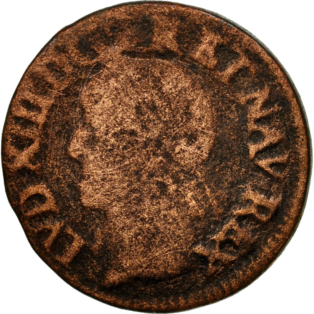Coin, France, Louis XIII, Double Tournois, 1643, La Rochelle, F(12-15), Copper