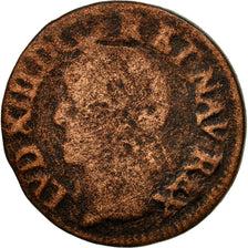 Coin, France, Louis XIII, Double Tournois, 1643, La Rochelle, F(12-15), Copper