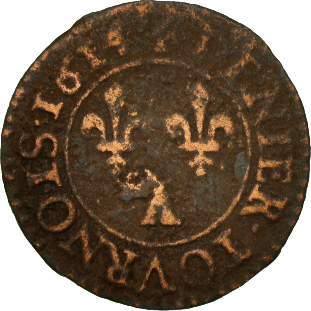 Münze, Frankreich, Denier Tournois, 1614, Paris, SGE+, Kupfer, Gadoury:1