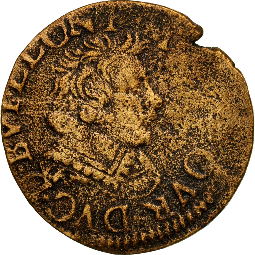 Moneta, Francia, Double Tournois, 1642, Sedan, MB, Rame, CGKL:580
