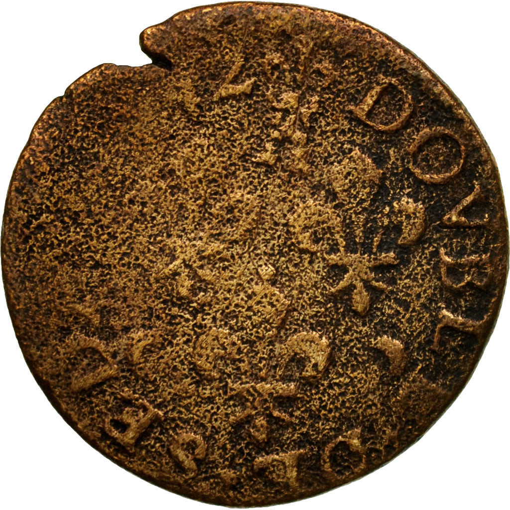 Moneta, Francia, Double Tournois, 1642, Sedan, MB, Rame, CGKL:580
