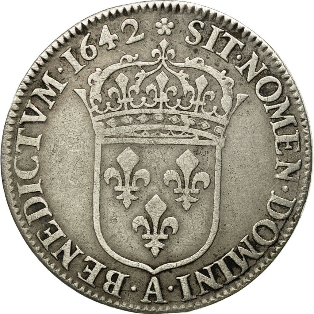 Coin, France, Louis XIII, 1/4 Écu 2e poinçon de Warin, buste drapé et