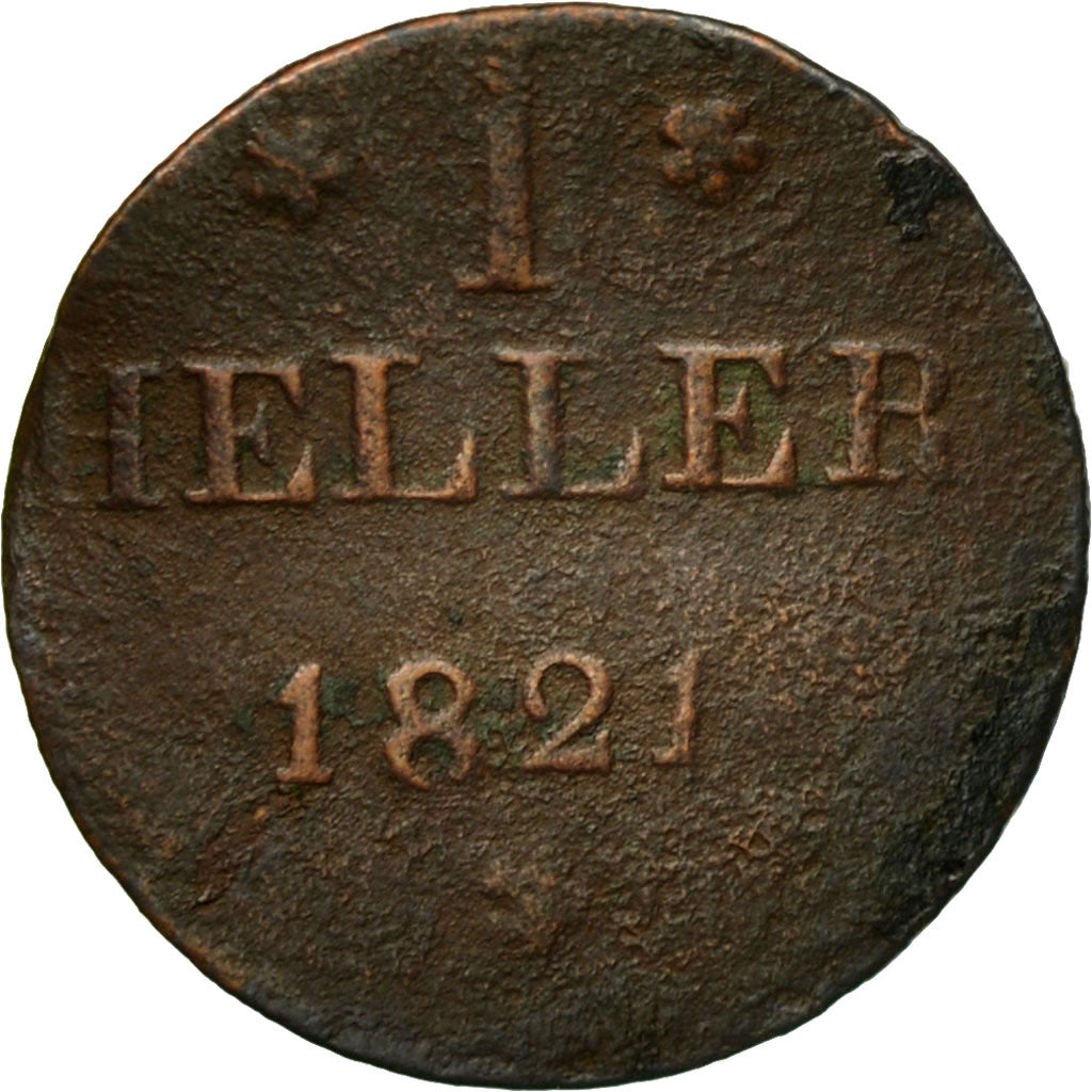 Moneta, Stati tedeschi, FRANKFURT AM MAIN, Heller, 1821, Frankfurt, MB, Rame