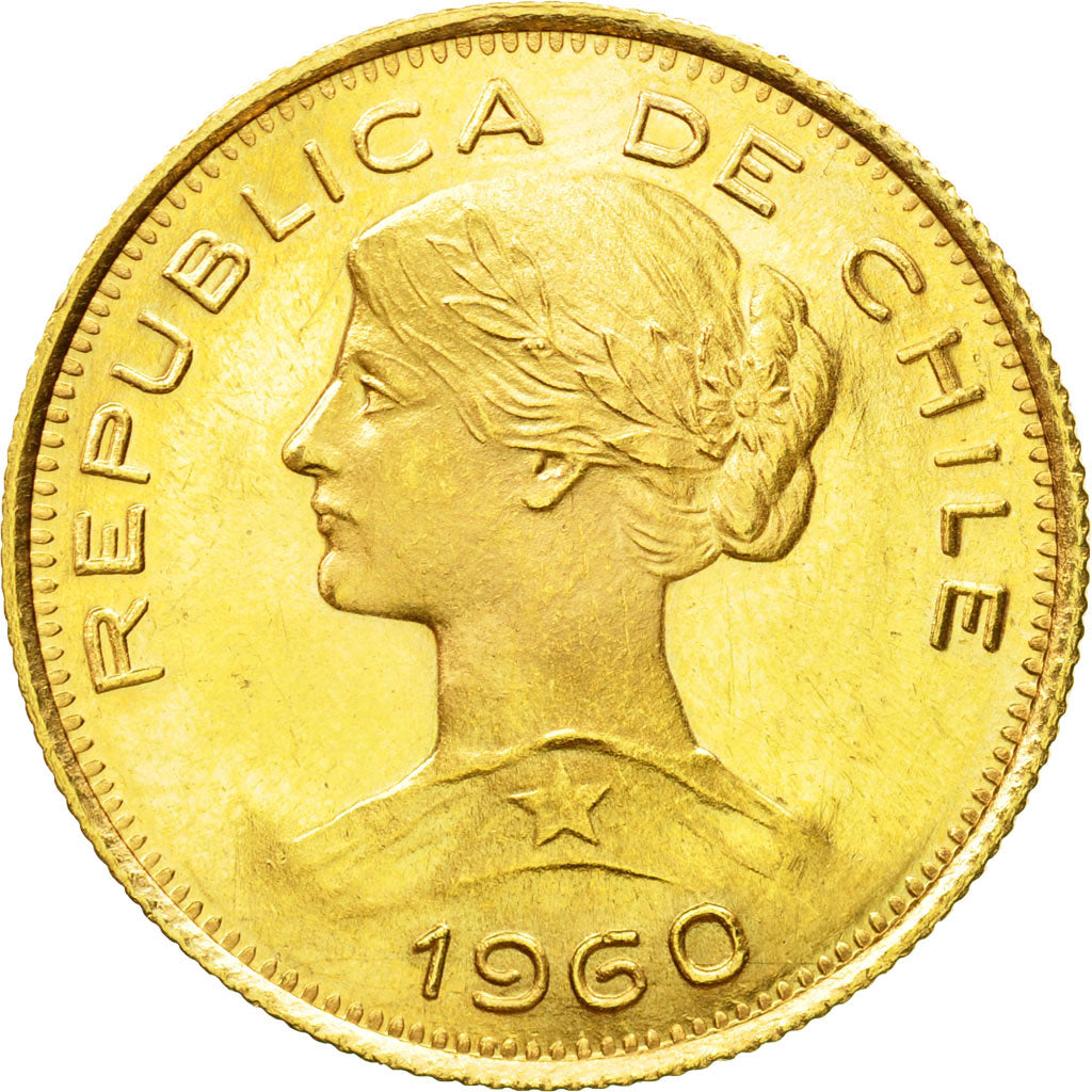 Coin, Chile, 100 Pesos, 1960, Santiago, AU(50-53), Gold, KM:175