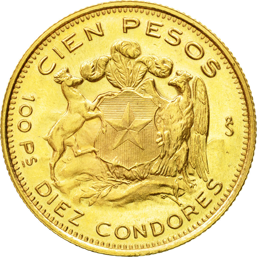 Coin, Chile, 100 Pesos, 1960, Santiago, AU(50-53), Gold, KM:175