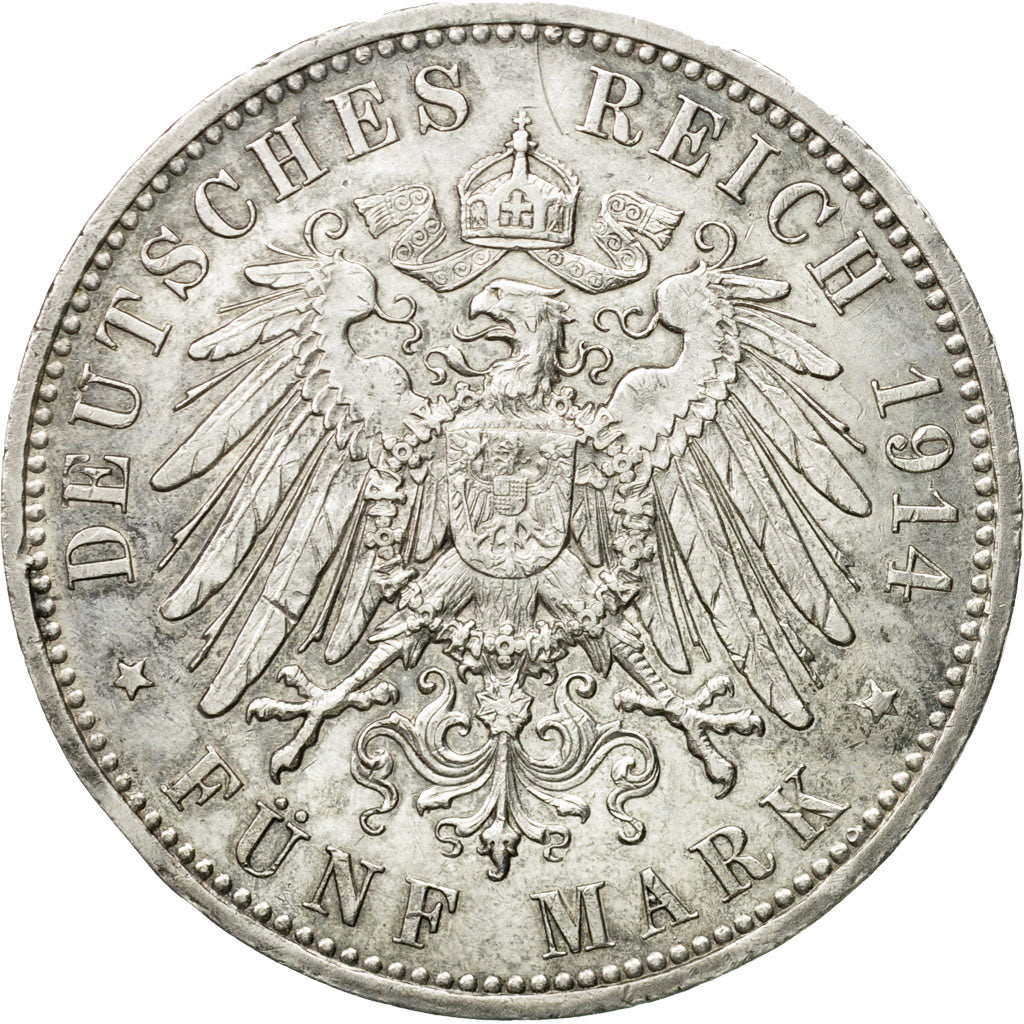 Coin, German States, PRUSSIA, Wilhelm II, 5 Mark, 1914, Berlin, AU(50-53)