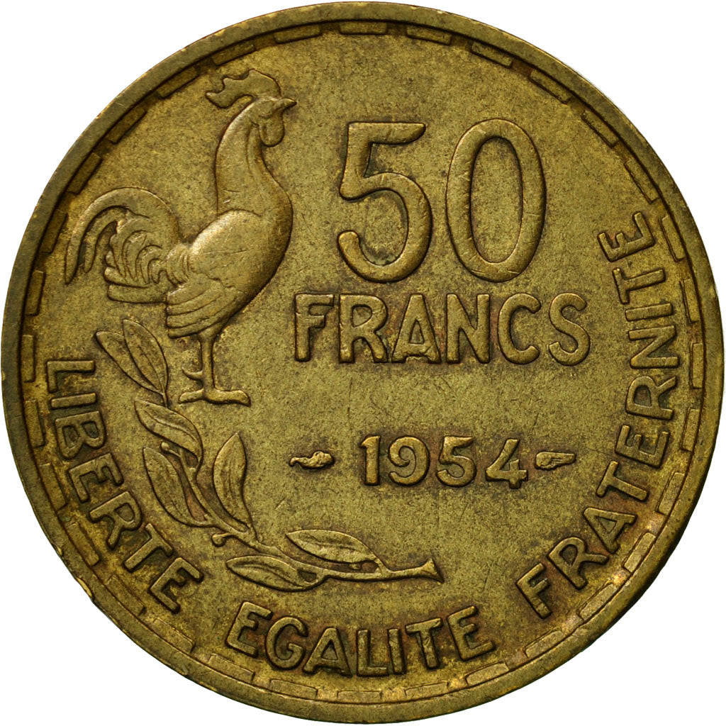 Coin, France, Guiraud, 50 Francs, 1954, Paris, EF(40-45), Aluminum-Bronze