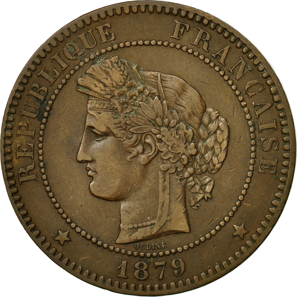 Coin, France, Cérès, 10 Centimes, 1879, Paris, AU(50-53), Bronze, KM:815.1