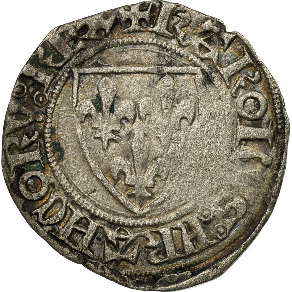 Monnaie, France, Charles VI, Blanc Guénar, Châlons-Sur-Marne, TB+, Argent