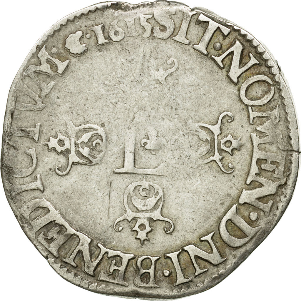 Coin, France, Louis XIII, 1/2 Franc, 1615, Saint Lô, VF(20-25), Silver