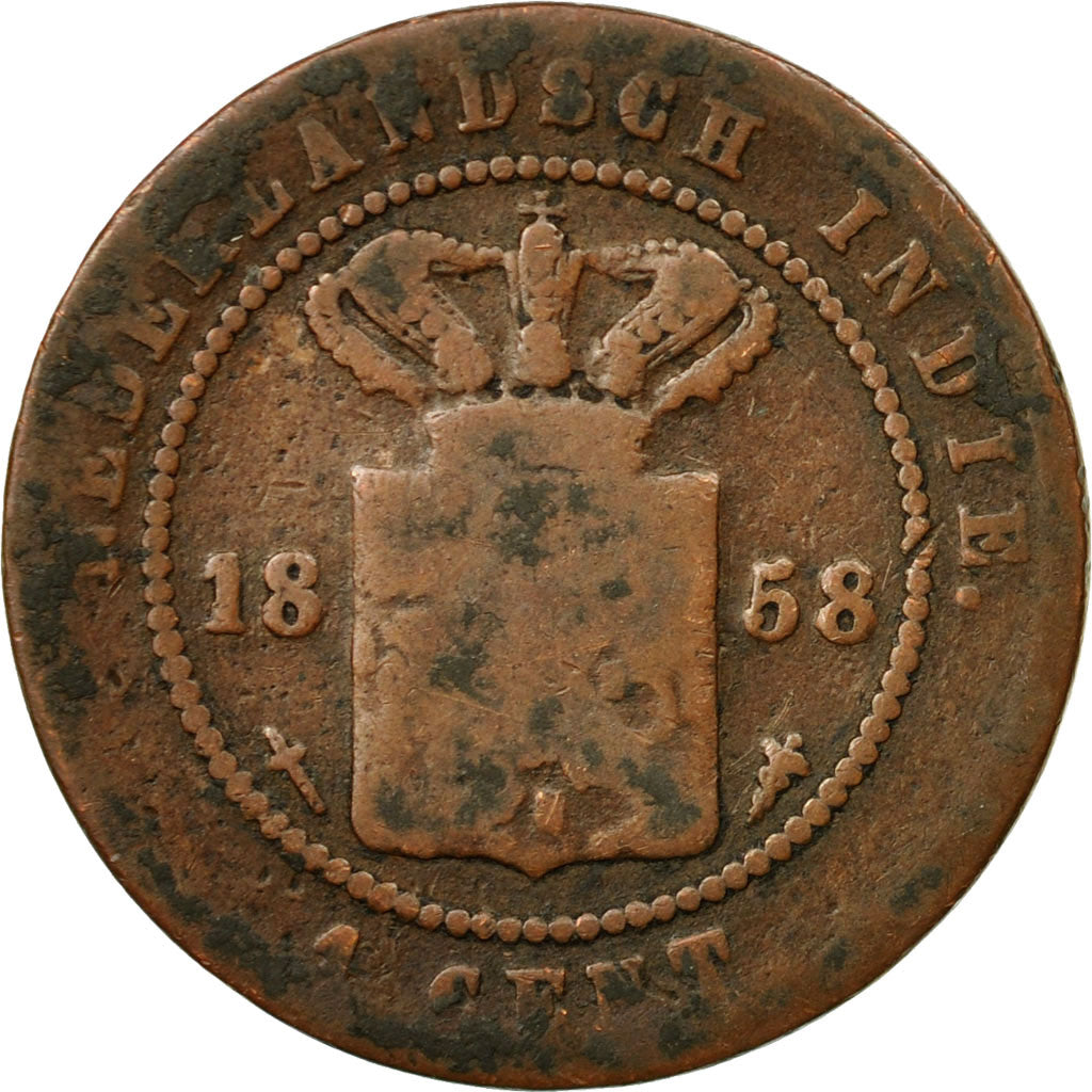 Coin, NETHERLANDS EAST INDIES, William III, Cent, 1858, Utrecht, Caduceus