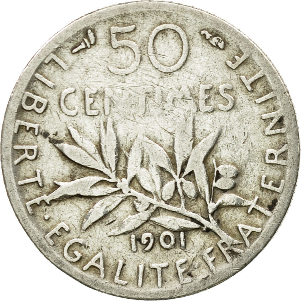 Coin, France, Semeuse, 50 Centimes, 1901, Paris, F(12-15), Silver, KM:854