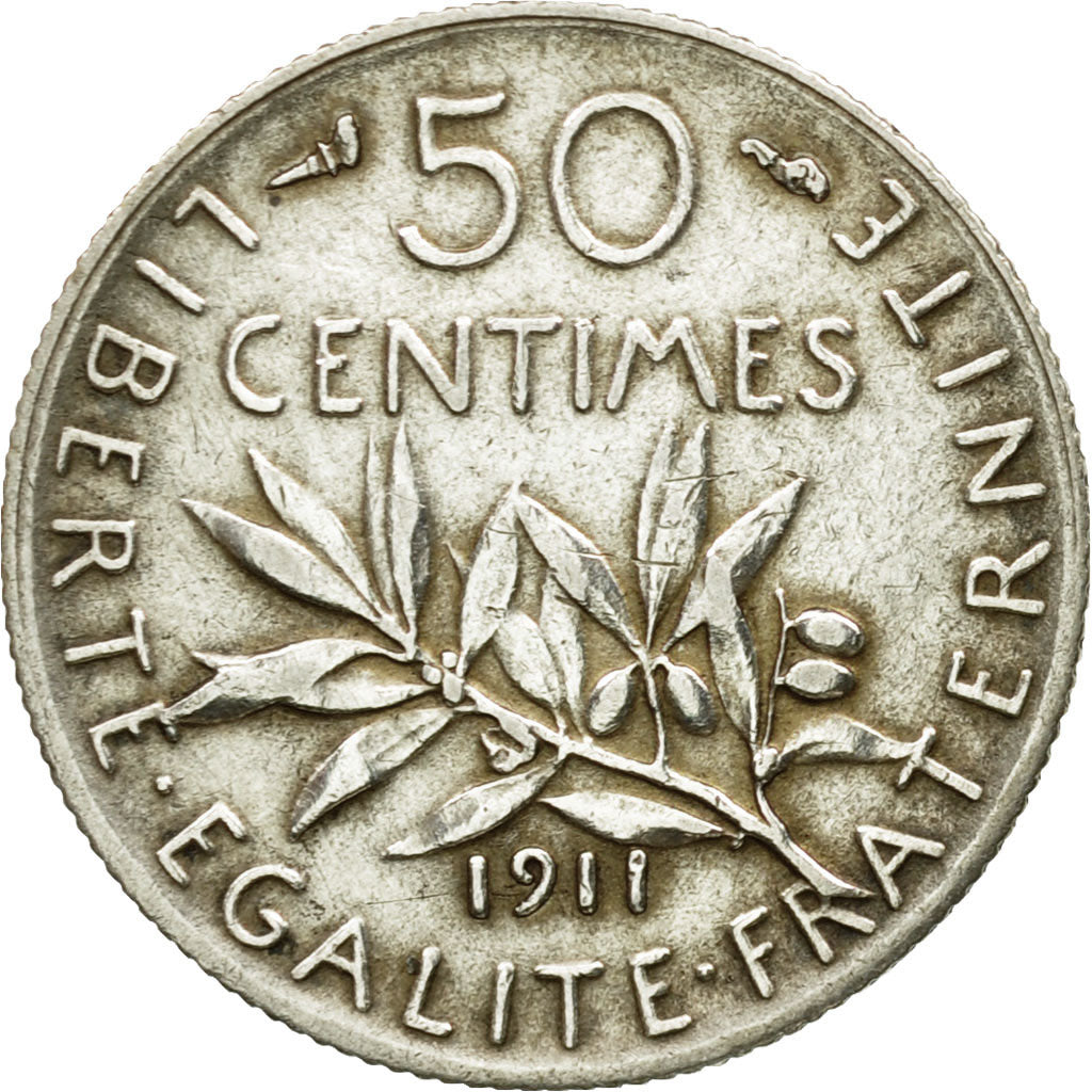 Moneta, Francia, Semeuse, 50 Centimes, 1911, Paris, BB+, Argento, KM:854