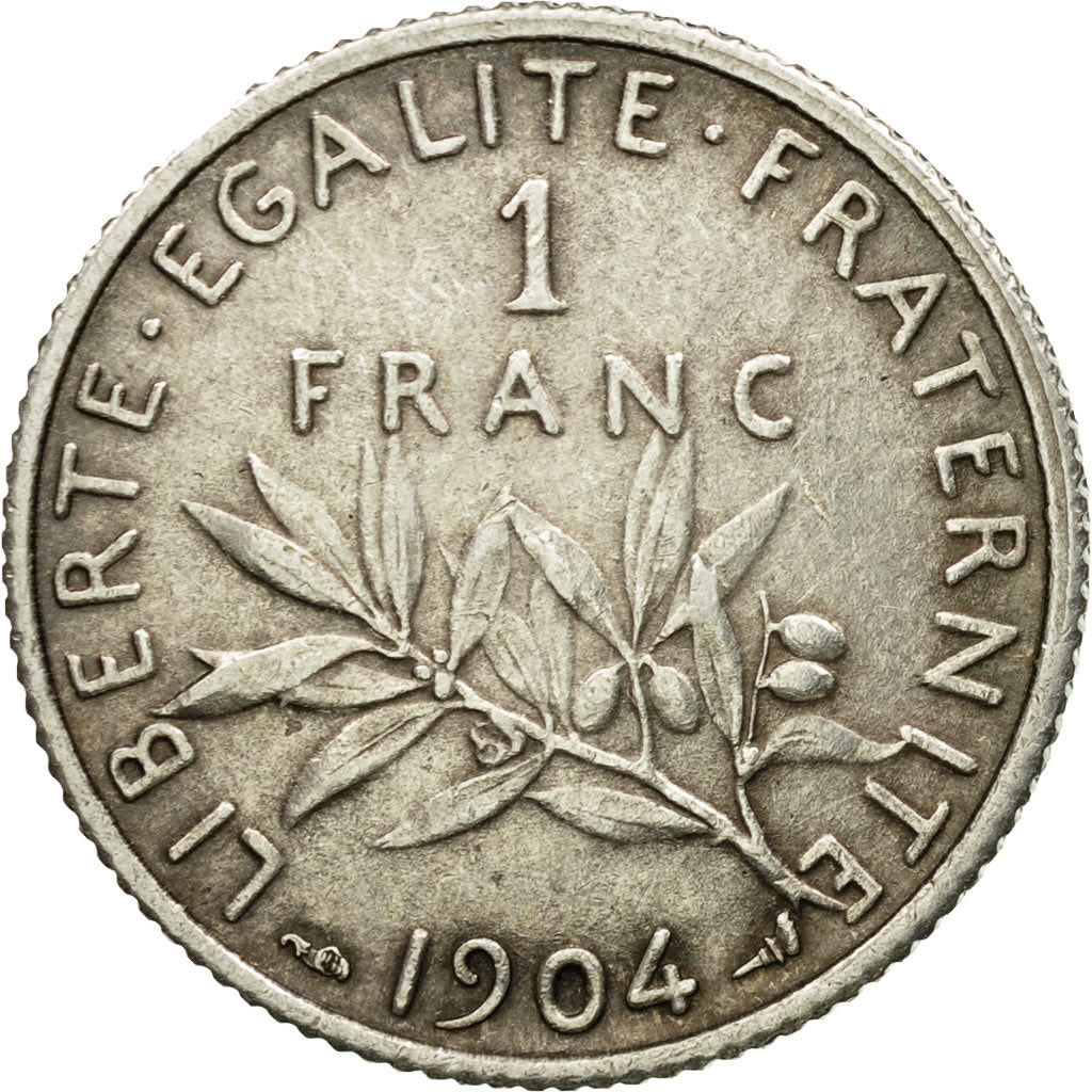 Coin, France, Semeuse, Franc, 1904, Paris, AU(50-53), Silver, KM:844.1