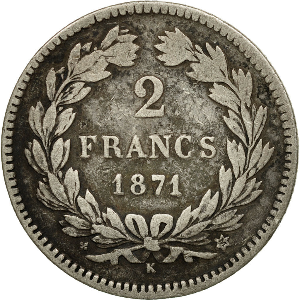 Monnaie, France, Cérès, 2 Francs, 1871, Bordeaux, TTB, Argent, Gadoury:529