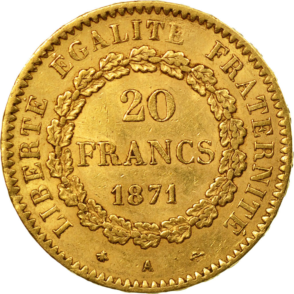 Coin, France, Génie, 20 Francs, 1871, Paris, AU(50-53), Gold, KM:825